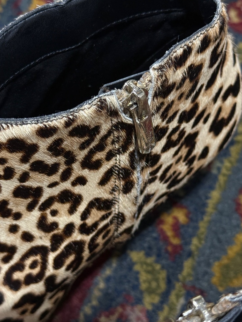 Sam Edelman Leopard Print Pointed Ankle Booties - Black & Tan - Picture 3 of 9